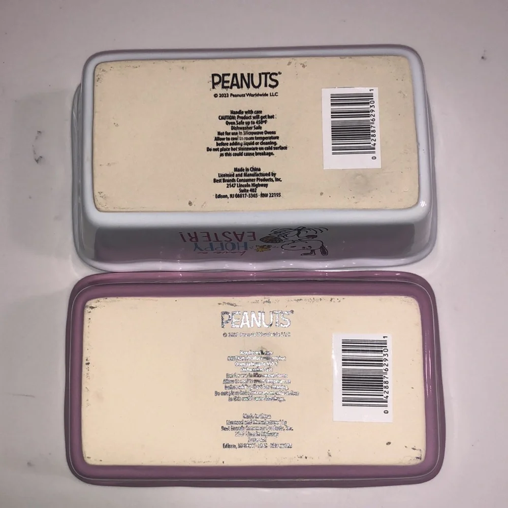 Peanuts Easter Mini Ceramic Loaf Pans NWT Set of 2
